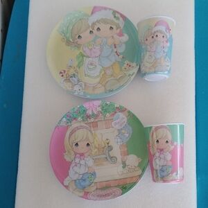 Precious Moments Pastel  Dish &Cup Set - Pink, Blue, Green